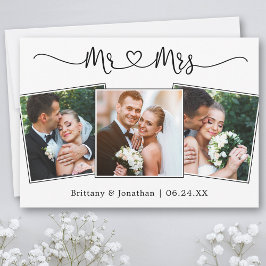 Calligraphy Heart Mr och Mrs Bröllop 3 Photo Tack Kort