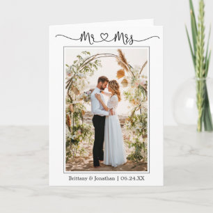 Calligraphy Heart Mr och Mrs Bröllop Photo Fold Tack Kort