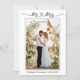 Calligraphy Heart Mr och Mrs Bröllop Photo Tack Kort