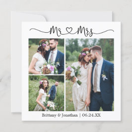 Calligraphy Heart Mrs. 3 Photo Bröllop Square Tack Kort