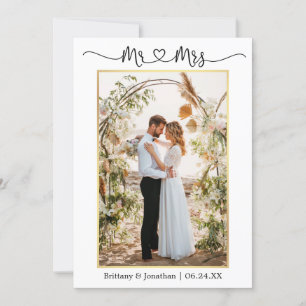 Calligraphy Heart, mrs Bröllop Photo Guld Tack Kort
