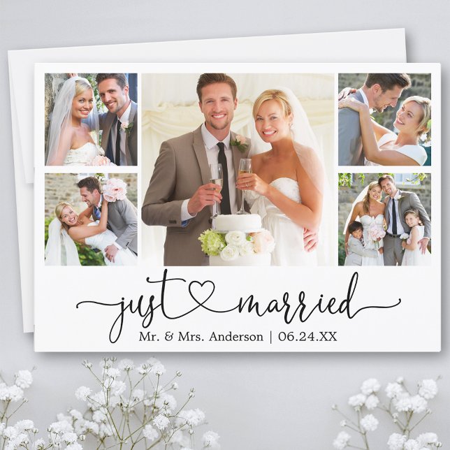 Calligraphy Heart Ny gifta 5 Photo Bröllop Meddelande (Customize to add text or more photos to back of card.)