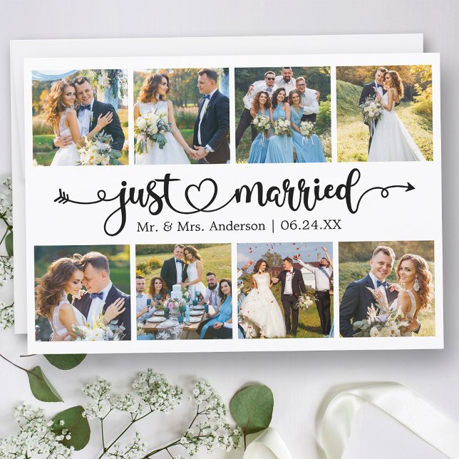 Calligraphy Heart Ny gifta 8 Photo Bröllop Meddelande (Customize to change your personalized text size, text style or to add text to back of card.)