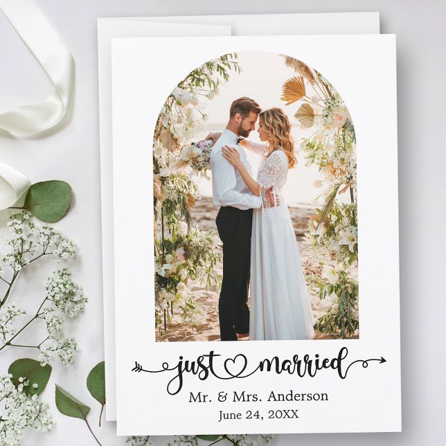 Calligraphy Heart Ny gifta Arch Bröllop Meddelande (Customize to change your personalized text size, text style or to add text to back of card.)