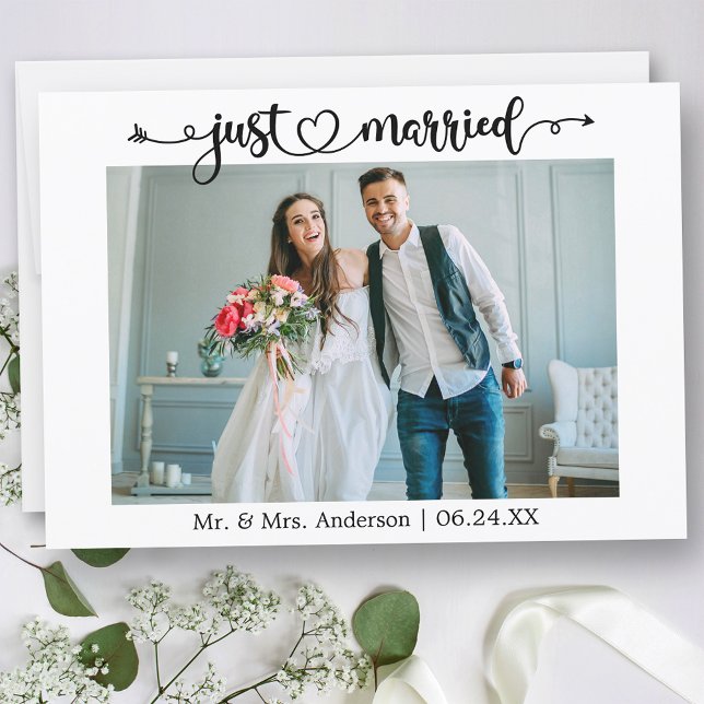 Calligraphy Heart Ny gifta Photo Bröllop Meddelande (Customize to change your personalized text size, text style or to add text to back of card.)