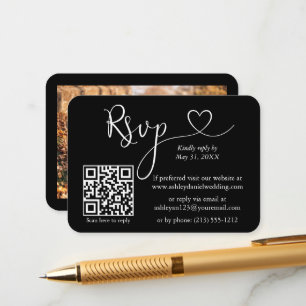 Calligraphy Heart Photo Bröllop Black OSA QR Tilläggskort