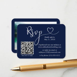 Calligraphy Heart Photo Bröllop Blue OSA QR Tilläggskort