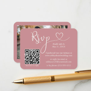 Calligraphy Heart Photo Bröllop Dusty Ro OSA QR Tilläggskort