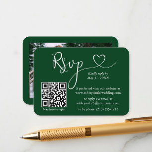 Calligraphy Heart Photo Bröllop Grönt OSA QR Tilläggskort