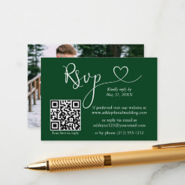 Calligraphy Heart Photo Bröllop Grönt QR OSA Tilläggskort