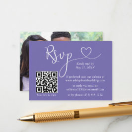 Calligraphy Heart Photo Bröllop Periwinkle QR OSA Tilläggskort