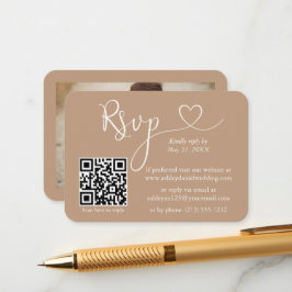Calligraphy Heart Photo Bröllop Taupe OSA QR Tilläggskort