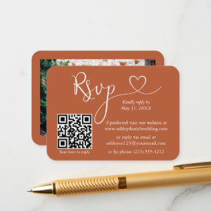 Calligraphy Heart Photo Bröllop Terracotta OSA QR Tilläggskort