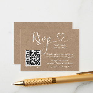 Calligraphy Heart QR Kraft Bröllop OSA Tilläggskort