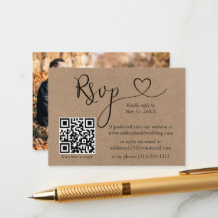 Calligraphy Heart QR Photo Bröllop Kraft OSA Tilläggskort