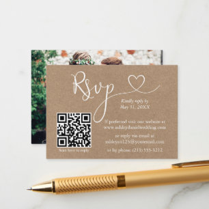 Calligraphy Heart QR Photo Kraft Bröllop OSA Tilläggskort