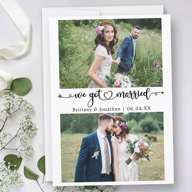 Calligraphy Heart Vi Har Married 2 Foton Bröllop Meddelande (Customize to change your personalized text size, text style or to add text to back of card.)