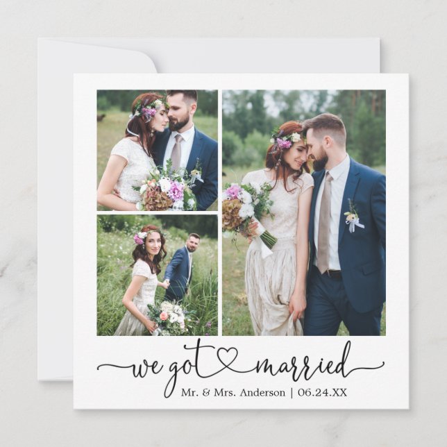 Calligraphy Heart Vi Har Married Bröllop 3 Photo Meddelande (Framsida)