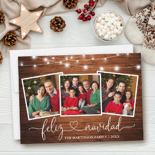 Calligraphy Heart Wood Ljus Feliz Navidad Julkort