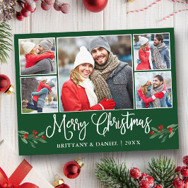 Calligraphy Holly 5 Photo Couple God Grönt Vykort