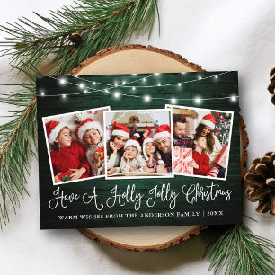 Calligraphy Holly Jolly Grönt Wood Vykort