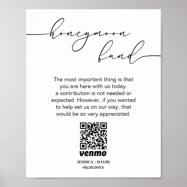 Calligraphy Honeymoon Fund QR-kodsignatur Poster (Framsidan)