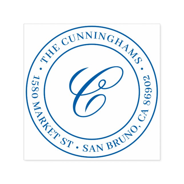 Calligraphy Initial Round Family Returadress Självfärgande Stämpel (Design)