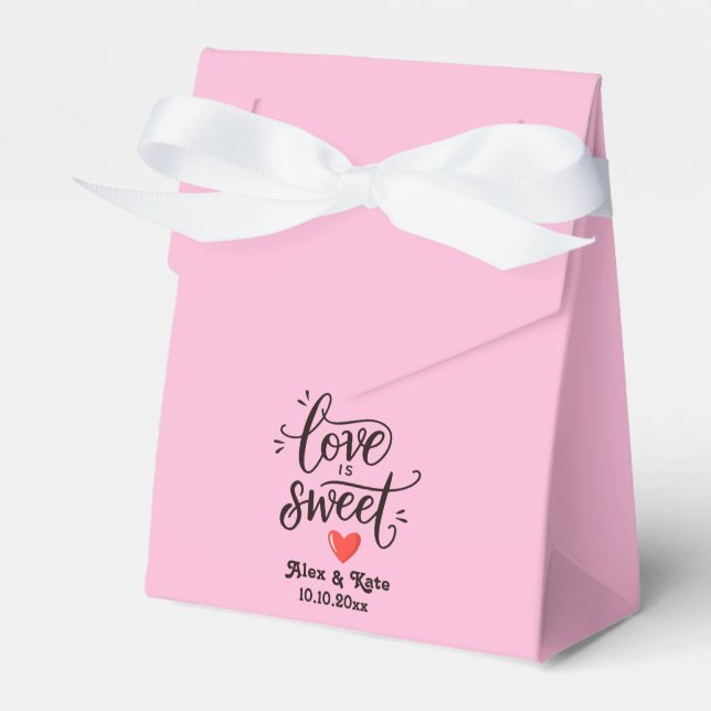 Calligraphy Kärlek är Sweet i Ljusa rosa Bröllop Presentaskar (Framsidan Sidan)