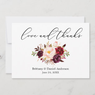 Calligraphy Kärlek Blommigt Burgundy Tack Kort