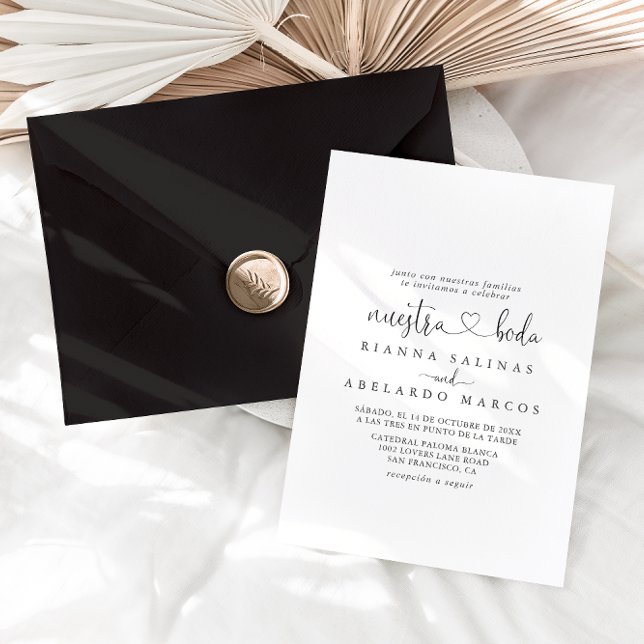 Calligraphy Kärlek Finare-skript Nuestra Boda Bröl Inbjudningar (Skapare uppladdad)