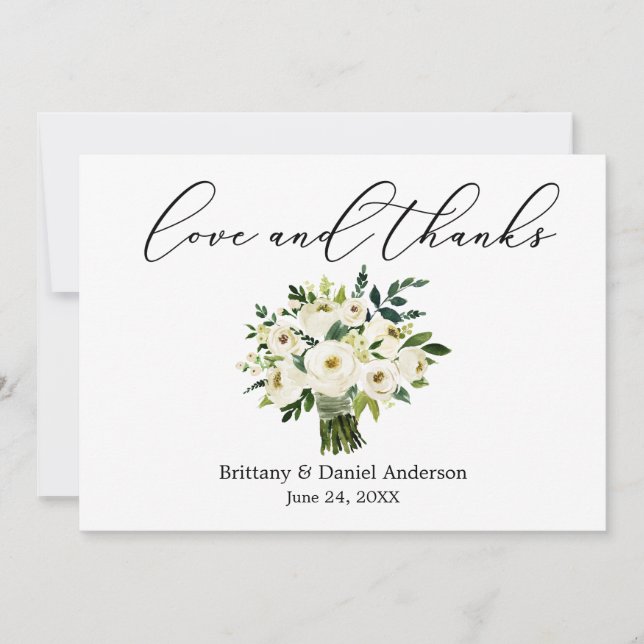 Calligraphy Kärlek Grönt Blommigt Bouquet Tack Kort (Framsida)