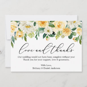 Calligraphy Kärlek Gult White Blommigt Tack Kort