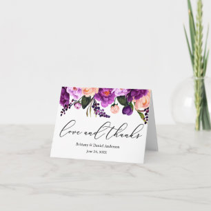 Calligraphy Kärlek Lila Blommigt Note Tack Kort