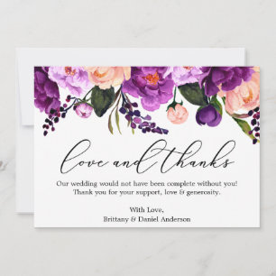 Calligraphy Kärlek Lila Violet Blommigt Tack Kort