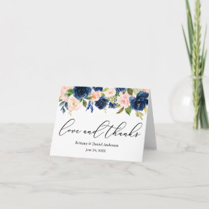 Calligraphy Kärlek Rosa tack Blue Blommigt Note Kort