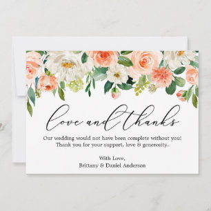 Calligraphy Kärlek, tack Blommigten Coral White Kort