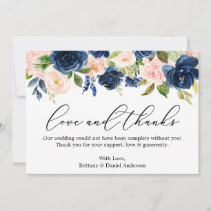 Calligraphy Kärlek Tack Classic Blue Rosa Blommigt Kort