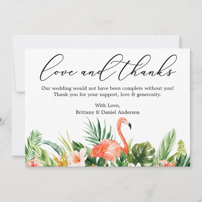Calligraphy Kärlek Tack Coral Tropical Flamingo Kort (Framsida)