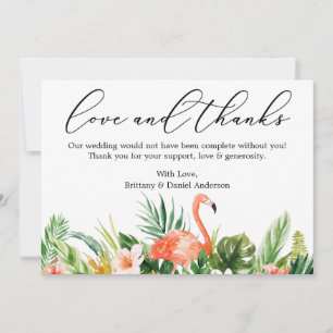 Calligraphy Kärlek Tack Coral Tropical Flamingo Kort