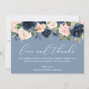 Calligraphy Kärlek Tack Dusty Blue Rosa Blommigt Kort