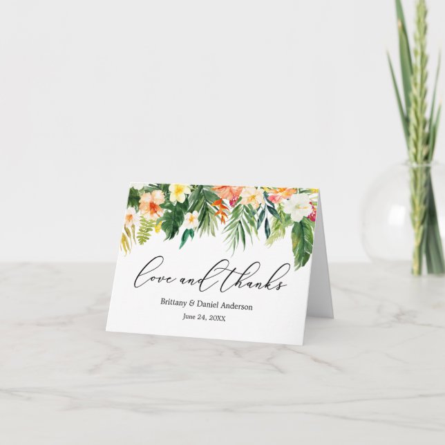 Calligraphy Kärlek Tack Tropical Coral Blommigt No Kort (Framsida)
