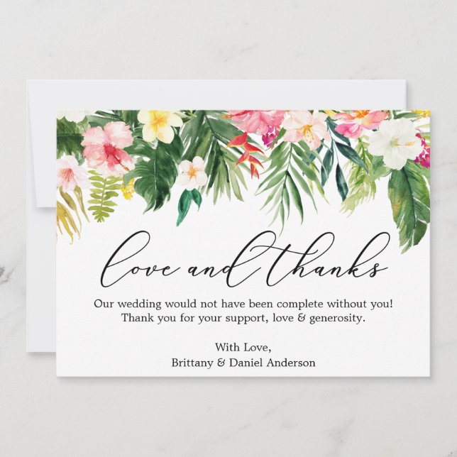 Calligraphy Kärlek Tack Tropical Rosa Blommigt (Framsida)