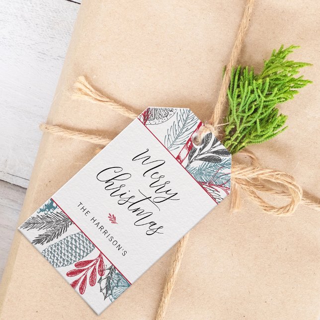 Calligraphy Lettering God jul Greenery Presentetikett (Calligraphy Lettering Merry Christmas Greenery Gift Tags)