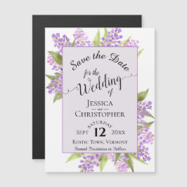 Calligraphy Lilacs Lavender Bröllop spara datum Magnetisk Inbjudningskort