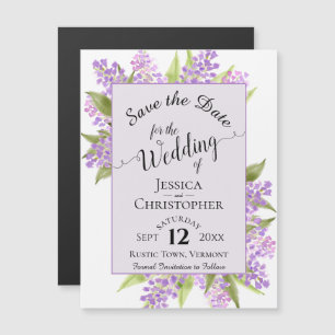Calligraphy Lilacs Lavender Bröllop spara datum Magnetisk Inbjudningskort