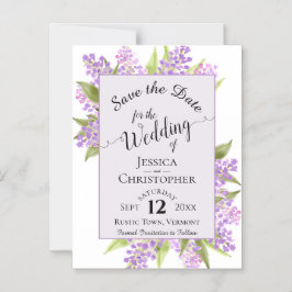 Calligraphy Lilacs Lavender Bröllop spara datum Magnetisk Inbjudningskort