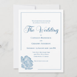 Calligraphy Line Art Dusty Blue Floral Wedding Inbjudningar