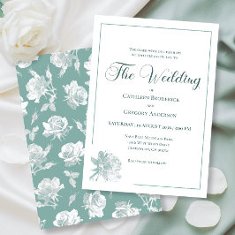 Calligraphy Line Art Sage Green Floral Wedding  Inbjudningar