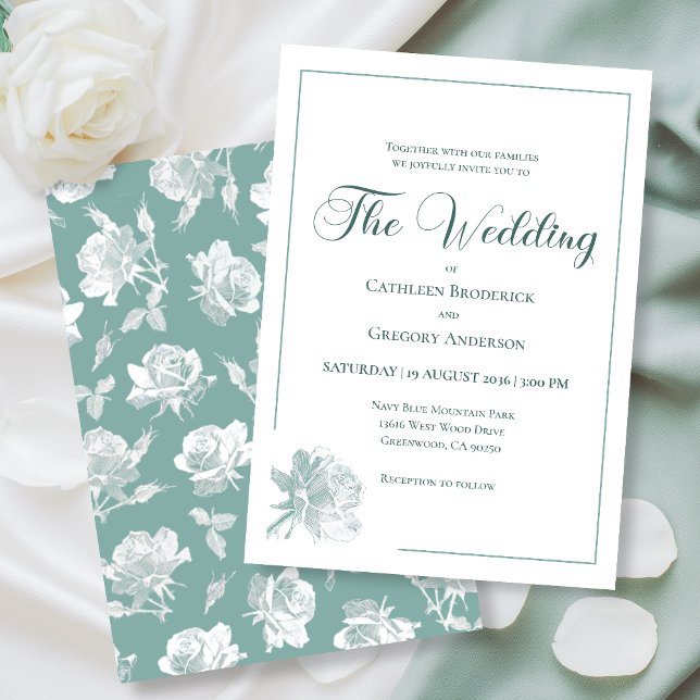 Calligraphy Line Art Sage Green Floral Wedding  Inbjudningar (Skapare uppladdad)