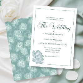 Calligraphy Line Art Sage Green Floral Wedding Inbjudningar